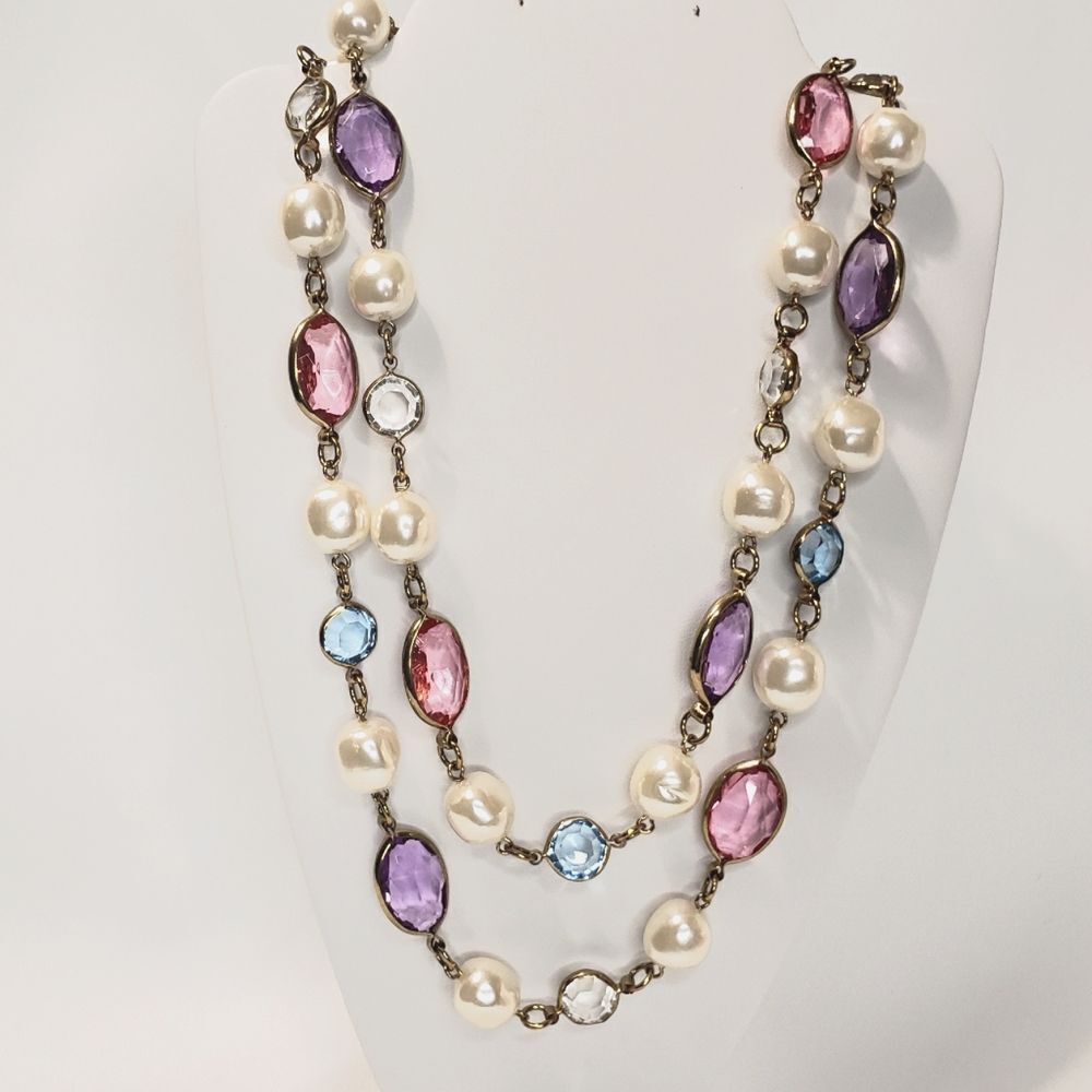 Multicolor Glass and Faux Pearl Beaded Necklace and bracelet with bronze accent